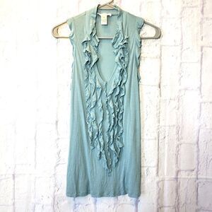 KENAR Raw Edge Ruffled Front Sleeveless Tank Top